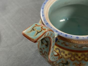 A Chinese famille rose turquoise-ground censer and cover, Republic