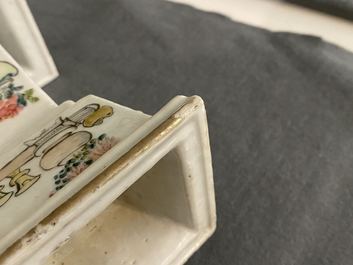 A square Chinese qianjiang cai 'antiquities' candlestick, 19th C.