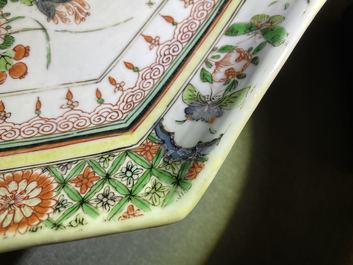 A Chinese octagonal famille verte tazza, Kangxi