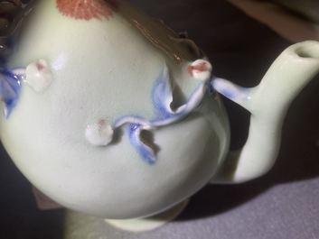 A Chinese copper red and blue celadon-ground peach-shaped cadogan teapot, 18/19th C.