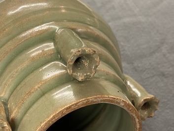 A Chinese Longquan celadon five-spouted urn, Song