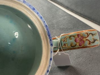 A Chinese famille rose turquoise-ground censer and cover, Republic