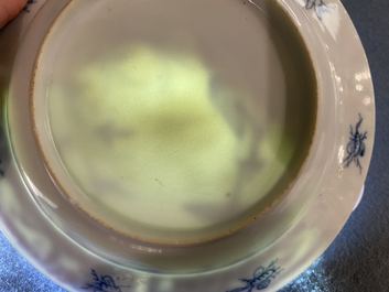 Three Chinese blue and white 'Dames au parasol' plates after Pronk, Qianlong
