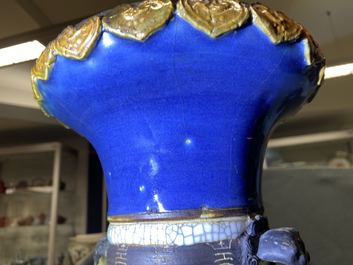 A Chinese Nanking famille rose crackle-glazed 'warrior' vase, 19th C.