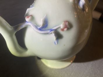 A Chinese copper red and blue celadon-ground peach-shaped cadogan teapot, 18/19th C.