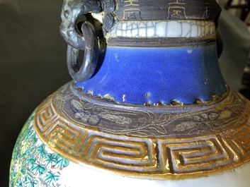 A Chinese Nanking famille rose crackle-glazed 'warrior' vase, 19th C.