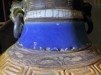A Chinese Nanking famille rose crackle-glazed 'warrior' vase, 19th C.