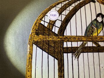 Een polychrome Delftse 'vogelkooi' plaquette, gedateerd 1773