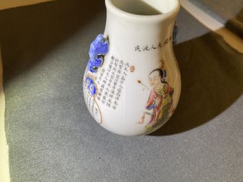 A Chinese famille rose 'Wu Shuang Pu' vase and a blue sgraffiato-ground vase, 19/20th C.