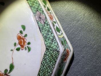 A Chinese octagonal famille verte tazza, Kangxi