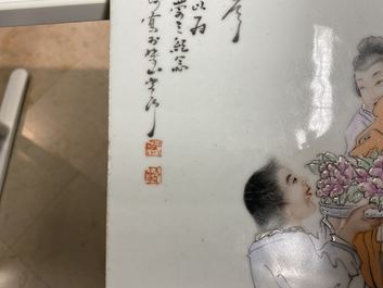 A Chinese rectangular qianjiang cai plaque, Republic