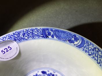 A Chinese blue and white reticulated double-walled bowl, Kangxi