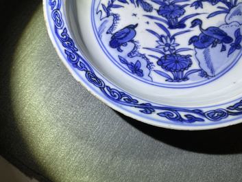 A Chinese blue and white 'ducks' plate, Wanli