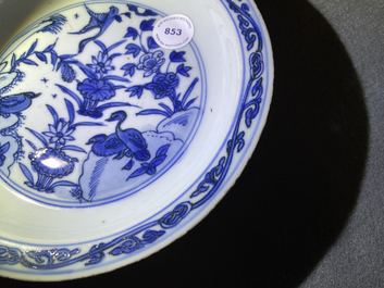 A Chinese blue and white 'ducks' plate, Wanli