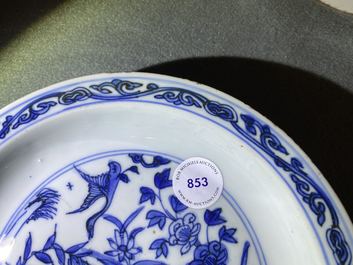 A Chinese blue and white 'ducks' plate, Wanli