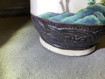 A Chinese Nanking famille rose crackle-glazed 'warrior' vase, 19th C.