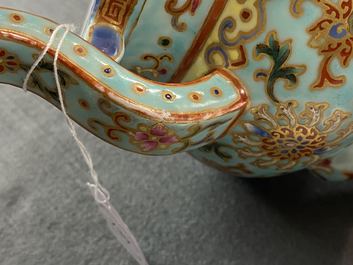 A Chinese famille rose turquoise-ground censer and cover, Republic