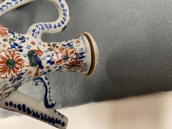 A Dutch Delft cashmere palette cruet set and shaker on stand, 1st quarter 18th C.