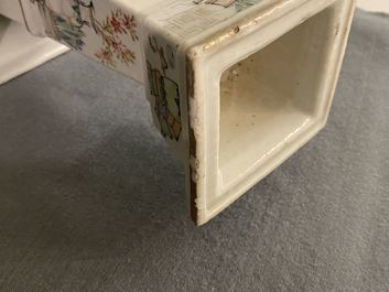 A square Chinese qianjiang cai 'antiquities' candlestick, 19th C.