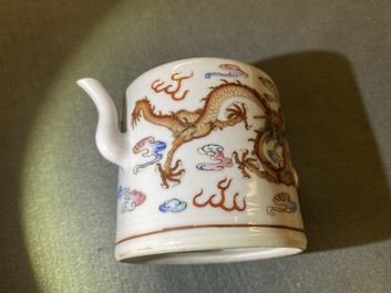 A Chinese famille rose dragon teapot and cover, 19th C.