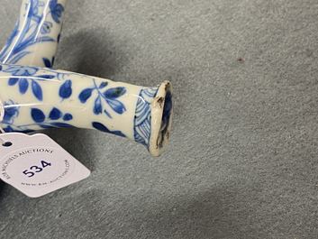 A Chinese blue and white two-spouted oil and vinegar bottle, Kangxi