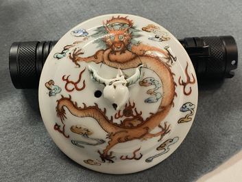 A Chinese famille rose dragon teapot and cover, 19th C.