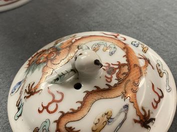 A Chinese famille rose dragon teapot and cover, 19th C.