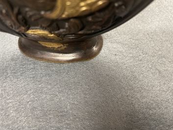 A Chinese gold-splashed bronze 'phoenix' vase, Qianlong mark, 18/19th C.