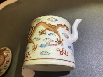 A Chinese famille rose dragon teapot and cover, 19th C.