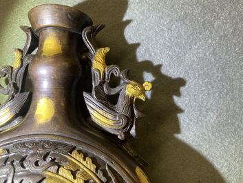 A Chinese gold-splashed bronze 'phoenix' vase, Qianlong mark, 18/19th C.
