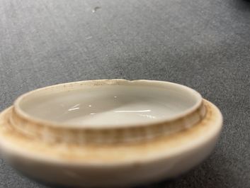 A Chinese blue and white teapot and cover with antiquities, Jiajing mark, Kangxi