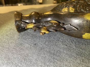 A Chinese gold-splashed bronze 'phoenix' vase, Qianlong mark, 18/19th C.