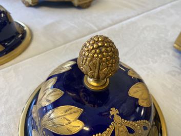 A pair of massive French S&egrave;vres-style vases with gilt bronze mounts, signed Desprez, 19th C.