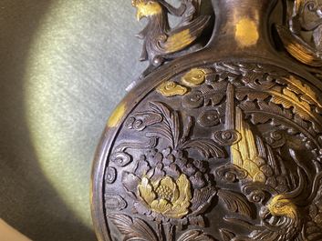 A Chinese gold-splashed bronze 'phoenix' vase, Qianlong mark, 18/19th C.