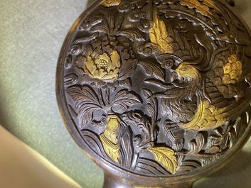 A Chinese gold-splashed bronze 'phoenix' vase, Qianlong mark, 18/19th C.
