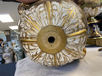 A pair of massive French S&egrave;vres-style vases with gilt bronze mounts, signed Desprez, 19th C.