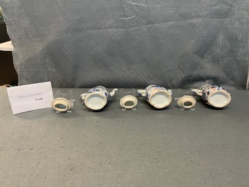 Three Chinese Imari-style covered jugs on stand, Kangxi