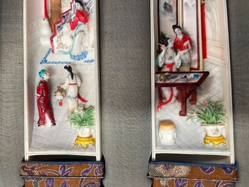 A pair of Chinese polychrome carved wrist rests in presentation box, Republic