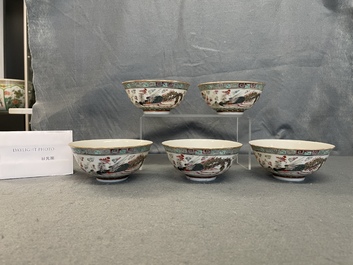 Cinq bols en porcelaine de Chine famille rose &agrave; d&eacute;cor de dragons et de ph&eacute;nix, marque et &eacute;poque de Guangxu