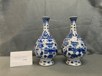 A pair of Chinese blue and white bottle vases, Kangxi
