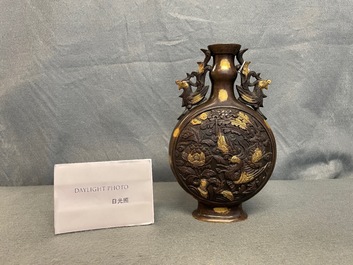 A Chinese gold-splashed bronze 'phoenix' vase, Qianlong mark, 18/19th C.