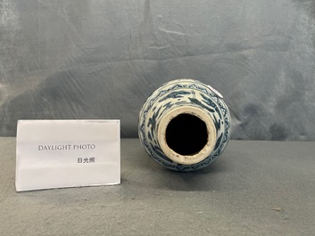 Een zeldzame Chinese blauw-witte 'zeedraken' vaas, Wanli