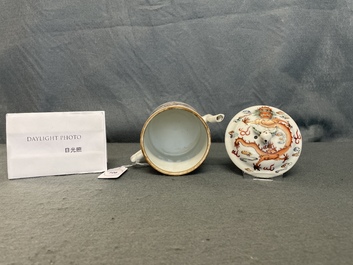 A Chinese famille rose dragon teapot and cover, 19th C.