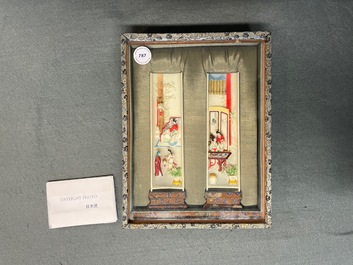 A pair of Chinese polychrome carved wrist rests in presentation box, Republic