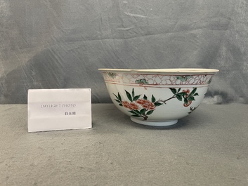 Een Chinese famille verte kom met bloemen en fruit, Kangxi