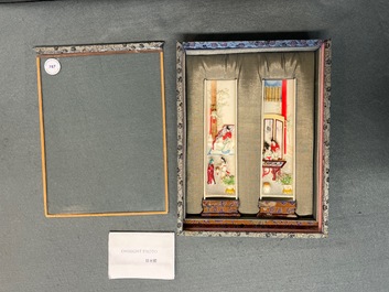 A pair of Chinese polychrome carved wrist rests in presentation box, Republic