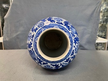 A Chinese blue and white 'lotus scroll' vase, 19th C.
