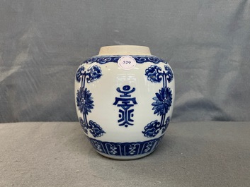 A Chinese blue and white 'Shou' jar, Kangxi