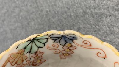 Six Chinese famille rose lotus-molded cups and saucers, Yongzheng