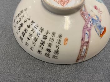 Een paar Chinese famille rose dekselkommen, Jiaqing merk en periode